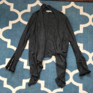 Open front gray, draped cardigan